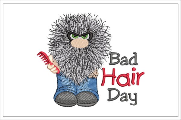 Bad hair day gnome embroidery design