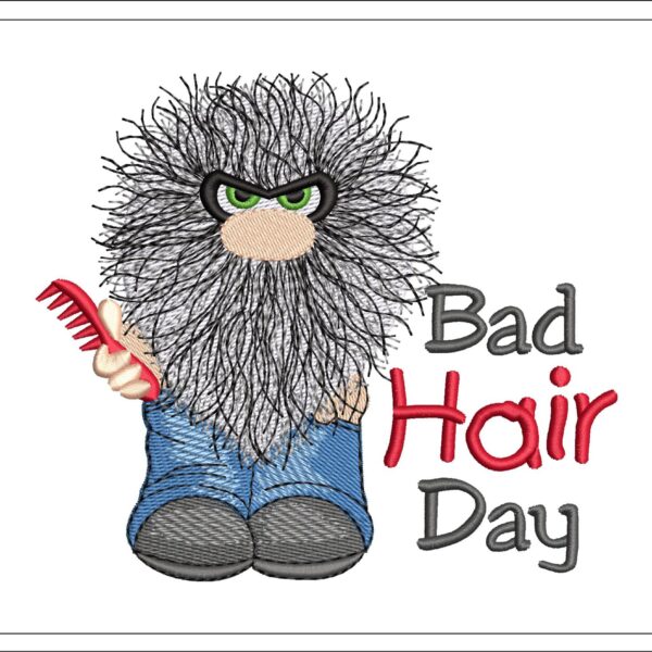 Bad hair day gnome embroidery design