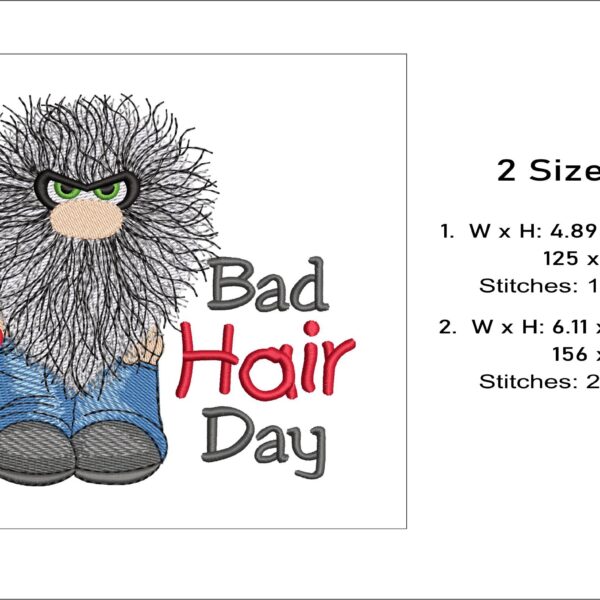 Bad hair day gnome embroidery design