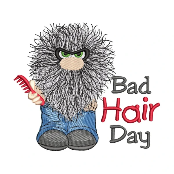 Bad hair day embroidery design - gnome embroidery 1