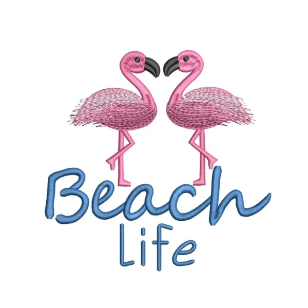 Beach life embroidery design - flamingo embroidery design