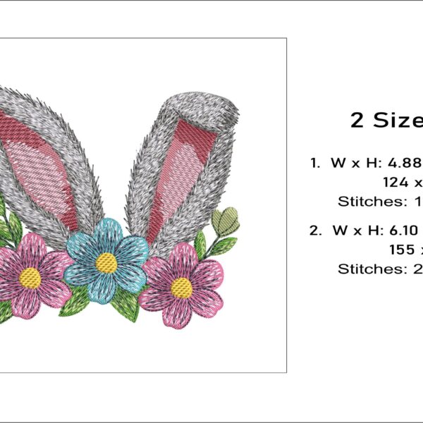 Bunny Ears With Spring Flowers Embroidery Design