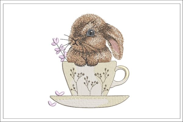 Bunny in a cup embroidery design