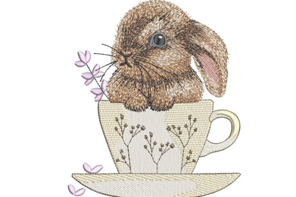 Cute Bunny In A Cup Embroidery Design