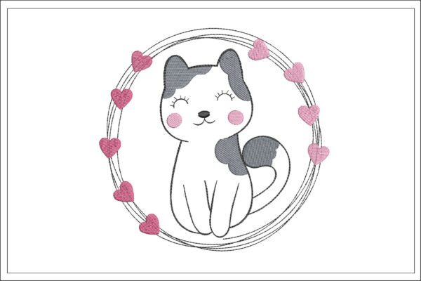 Cute Love Cat Embroidery Design