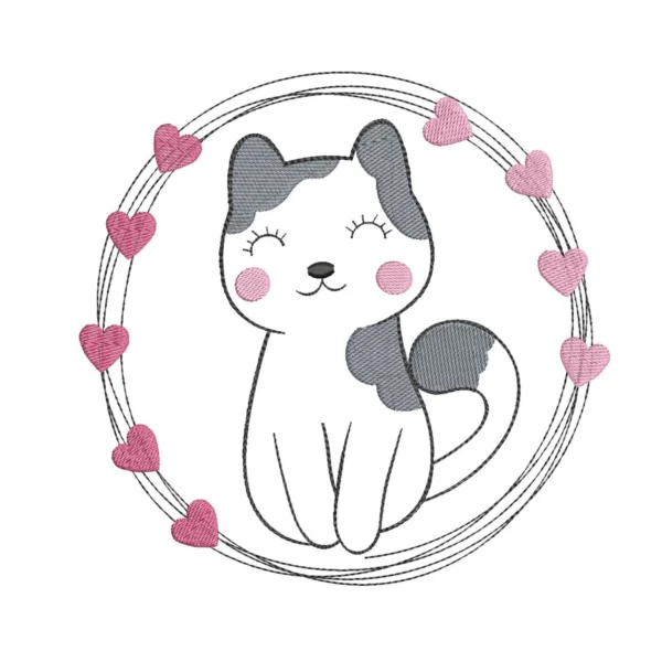 Cute cat embroidery design - love embroidery pattern Cute cat embroidery design - love embroidery pattern