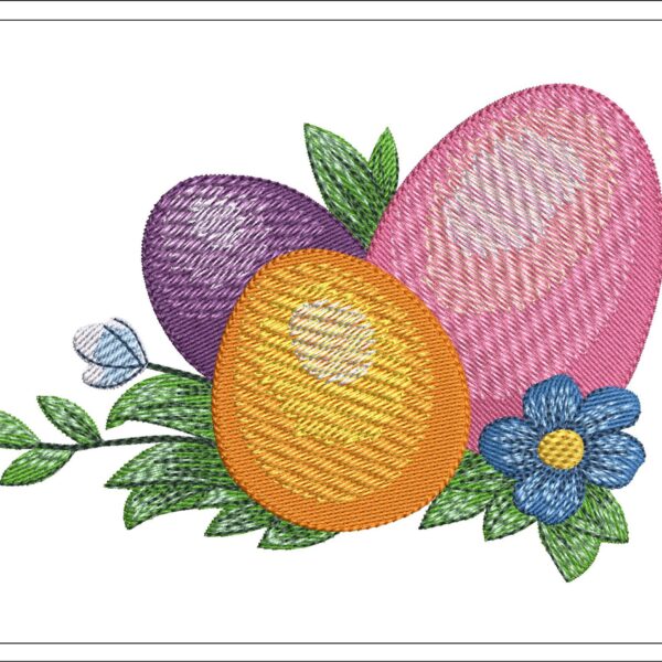 Easter Eggs With Spring Flowers Embroidery Design