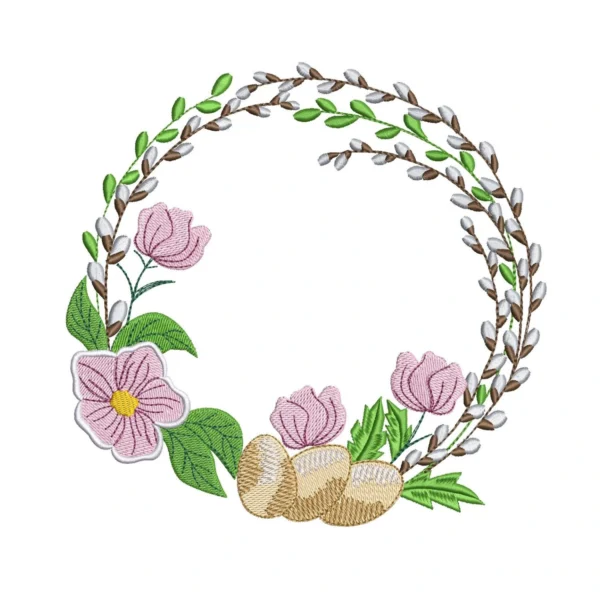 Easter wreath embroidery design - spring wreath embroidery pattern