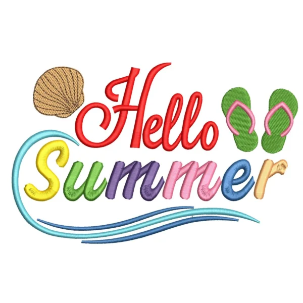 Hello summer embroidery design