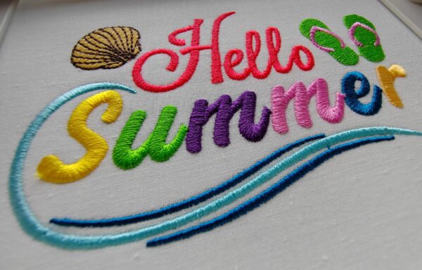 Hello Summer embroidery design, beach life