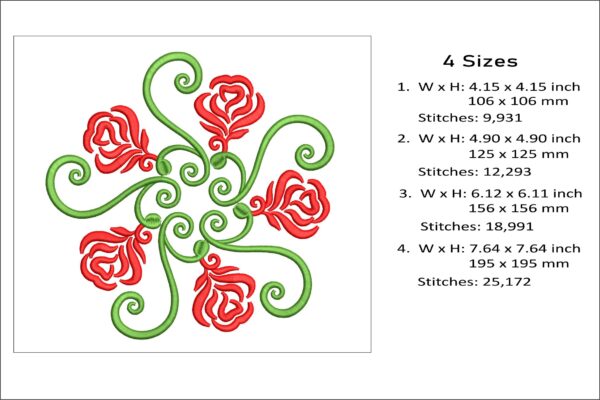 Rose swirl embroidery design