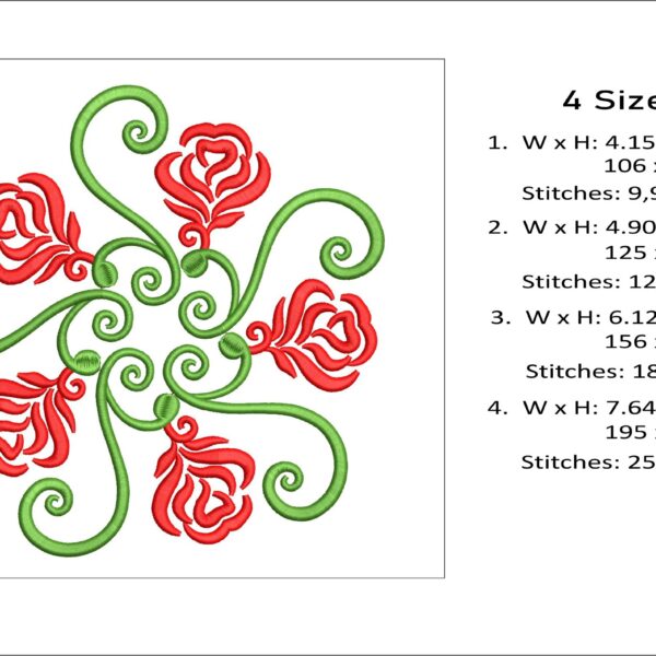 Rose swirl embroidery design