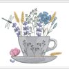 Tea cup wild flowers embroidery design