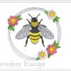 Floral wreath and bee embroidery design