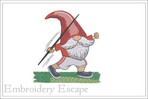 Gnome javelin throw Paris 2024 Olympic embroidery design