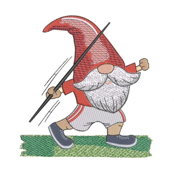 Javelin throw embroidery design - sports gnome embroidery design 1