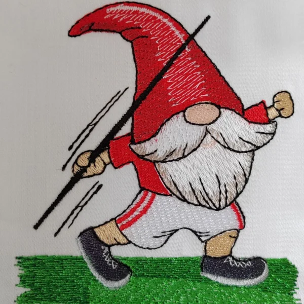 Javelin throw embroidery design - sports gnome embroidery design