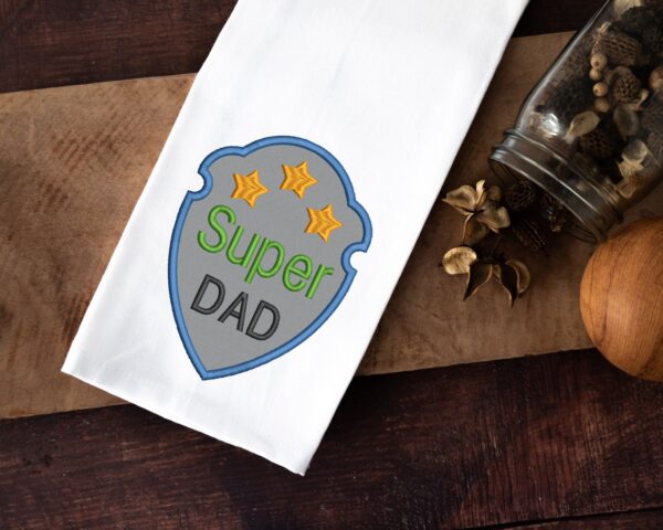 Super dad badge applique embroidery design