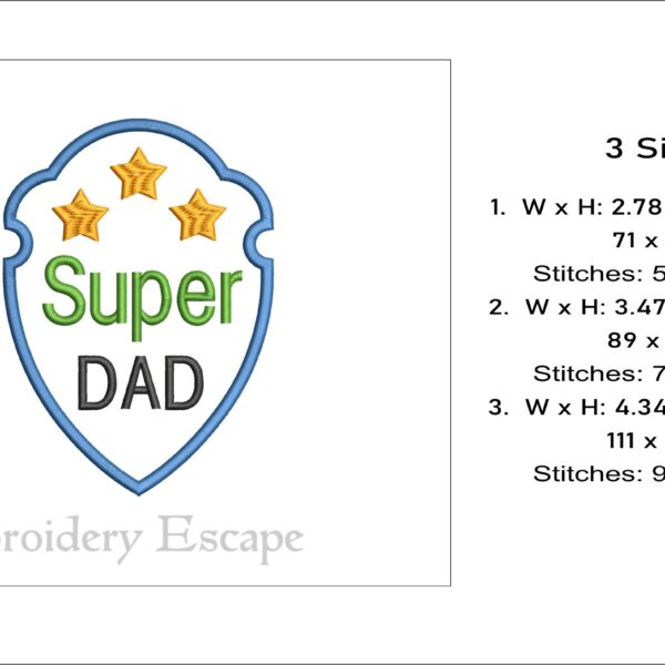 Super dad badge applique embroidery design