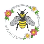 Bee Embroidery Design - Simple Floral Wreath