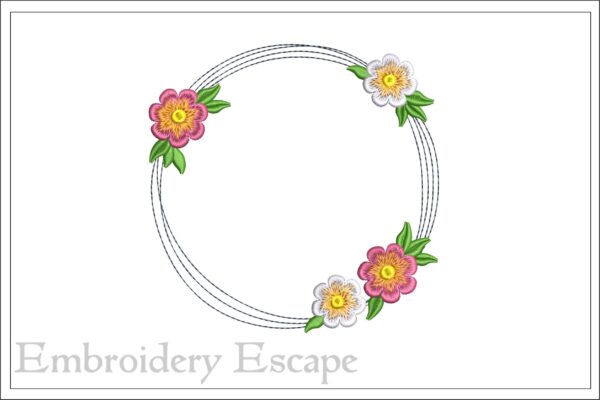 Floral wreath embroidery design, monogram frame