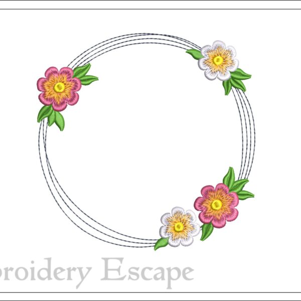 Floral wreath embroidery design, monogram frame