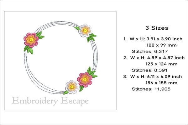 Floral wreath embroidery design, monogram frame