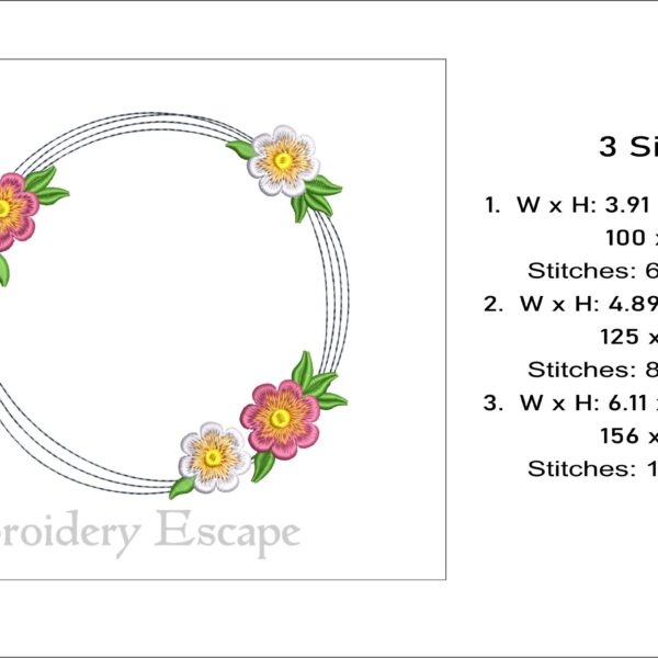 Floral wreath embroidery design, monogram frame