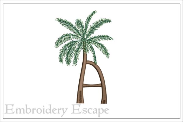 Palm tree letter A embroidery design, uppercase letter
