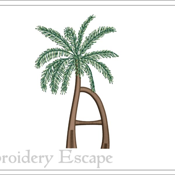 Palm tree letter A embroidery design, uppercase letter