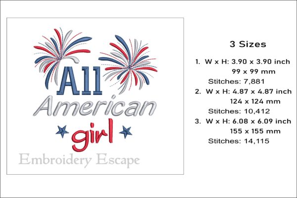 All American girl embroidery design