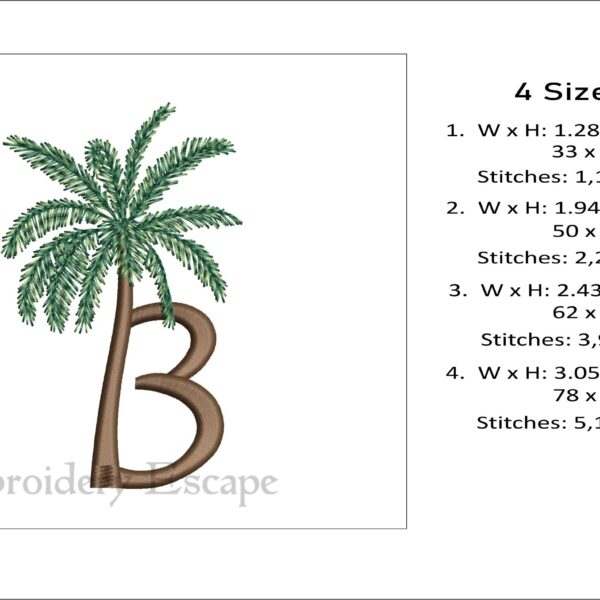 Palm tree letter B embroidery design