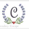 Capital letter C embroidery design, lavender wreath