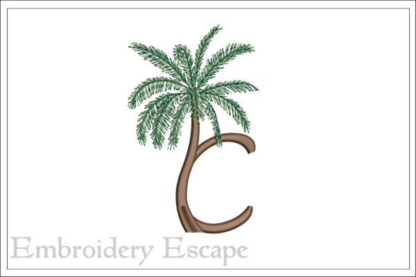 Palm tree letter C embroidery design