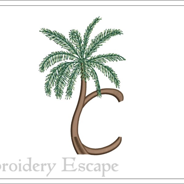 Palm tree letter C embroidery design