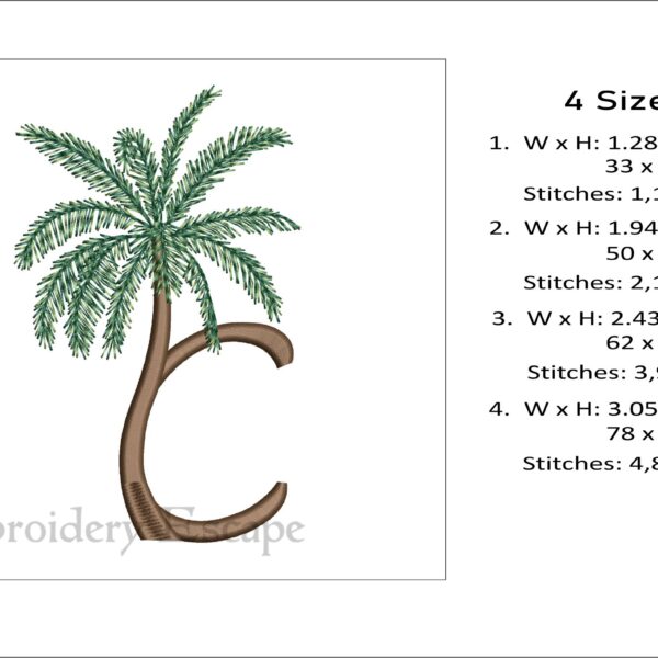 Palm tree letter C embroidery design