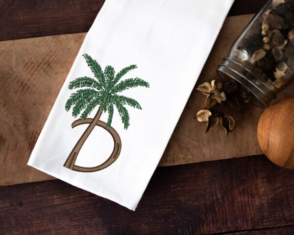 Palm tree letter D embroidery design, uppercase letter