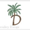 Palm tree letter D embroidery design, uppercase letter