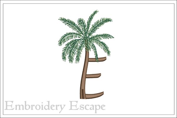 Palm tree letter E embroidery design, uppercase letter