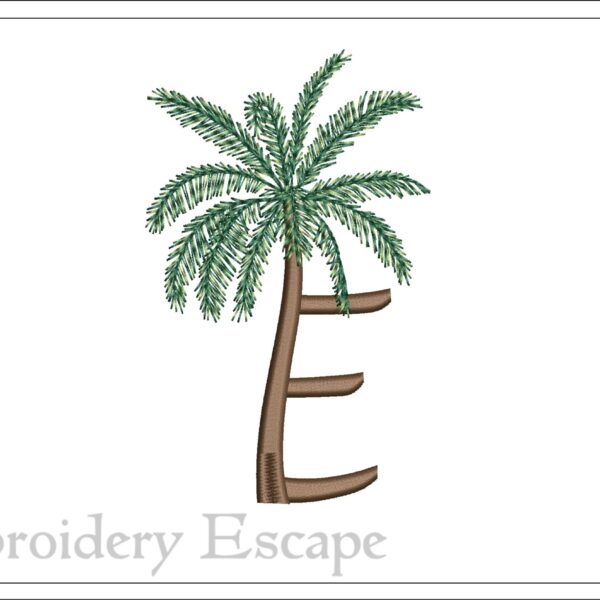 Palm tree letter E embroidery design, uppercase letter