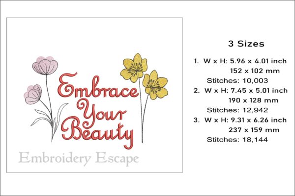 Embrace your beauty embroidery design