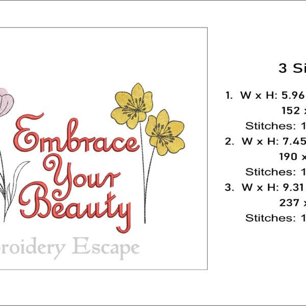 Embrace your beauty embroidery design