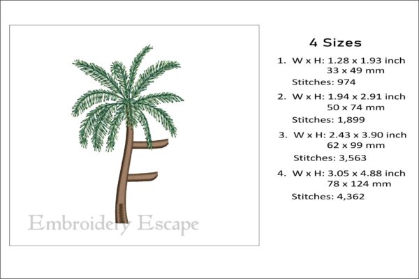 Palm tree letter F embroidery design