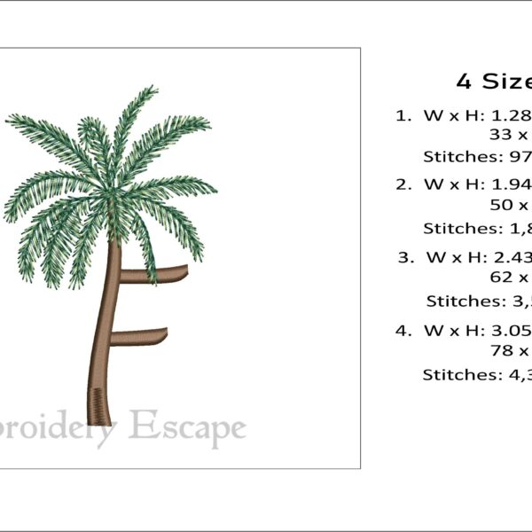 Palm tree letter F embroidery design