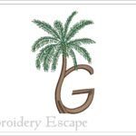 Uppercase Letter G Embroidery, Palm Tree Design
