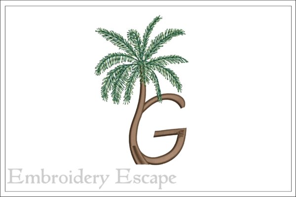 Palm tree letter G machine embroidery design