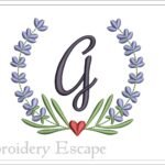 Letter G Embroidery Design | Lavender Wreath