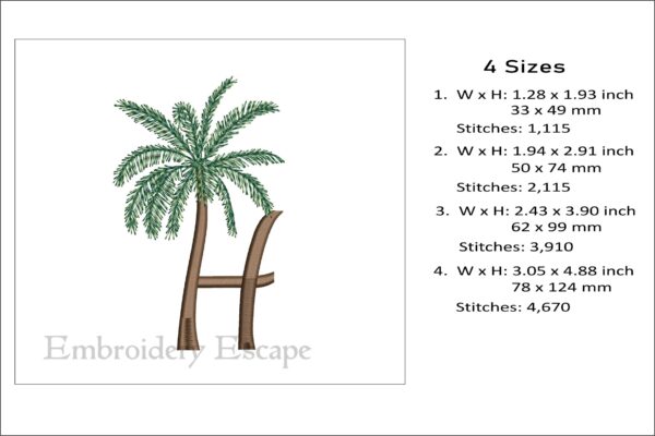 Palm tree letter H machine embroidery design