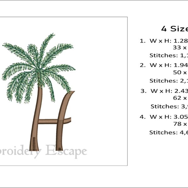 Palm tree letter H machine embroidery design