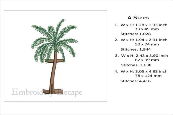 Palm tree letter I machine embroidery file